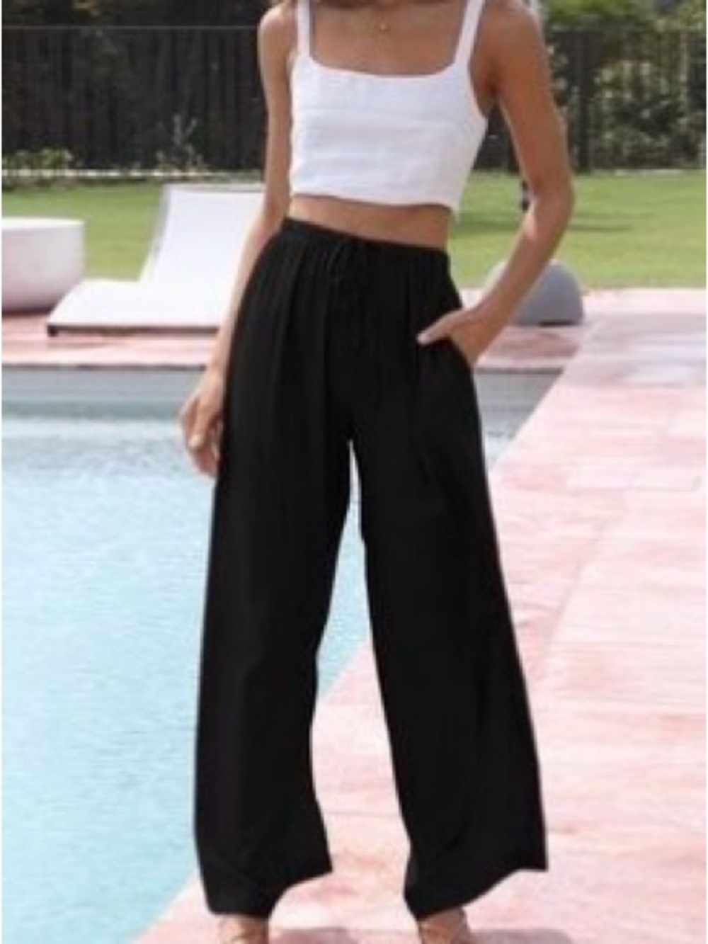 Casual Weekender Wide Leg Drawstring Pants in Black